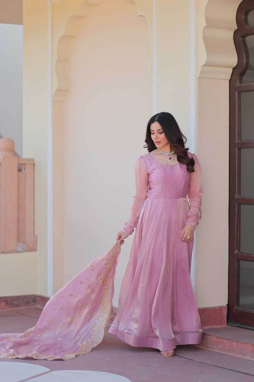 Chiffon Full Sleeve Gown With Dupatta - MYLUXURY LANE ENTERPRISE